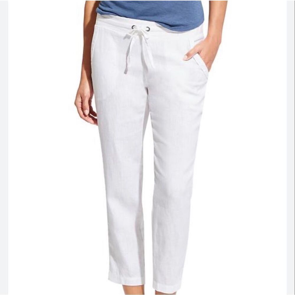 Athleta 100% linen white ankle pants size 8